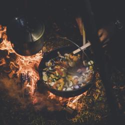 Food on open fire